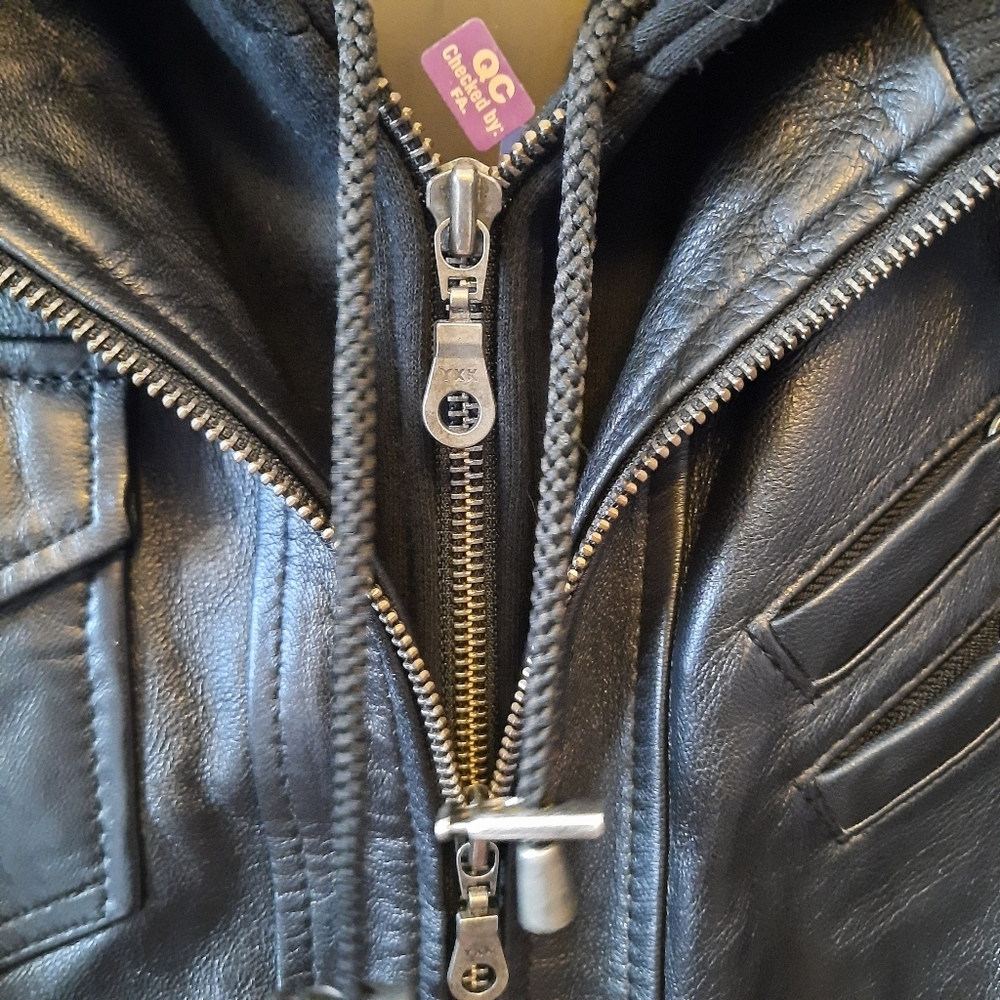 🛍 NWT Decrum Detachable Hooded Real Lambskin Leather Bomber Jacket Size XLP - Picture 6 of 15